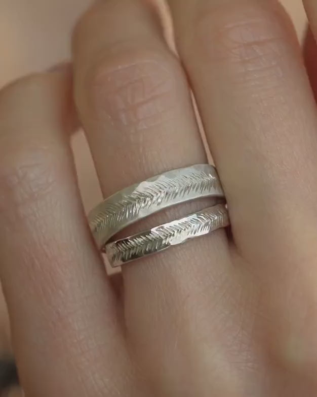 3mm Silver Feather Textured Band