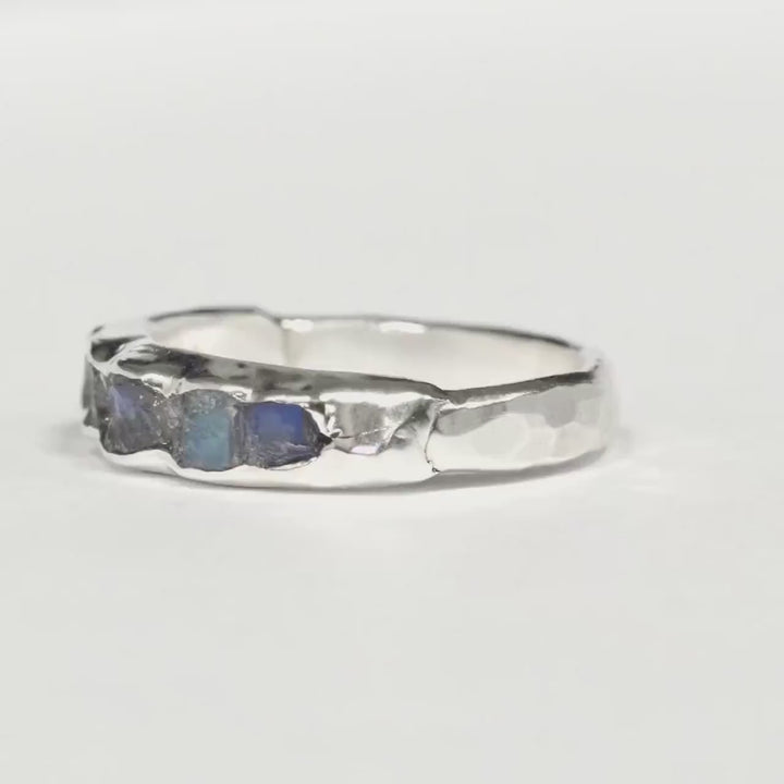 Bulky Raw Rainbow Moonstone Ring