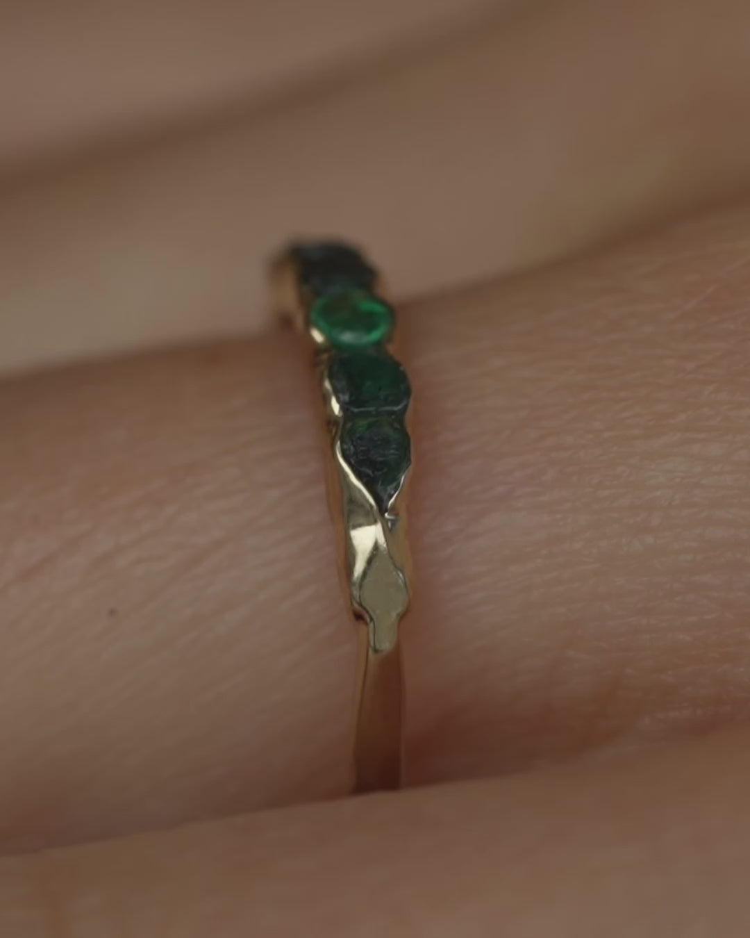 Raw Emerald and Brilliant Cut Emerald Ring