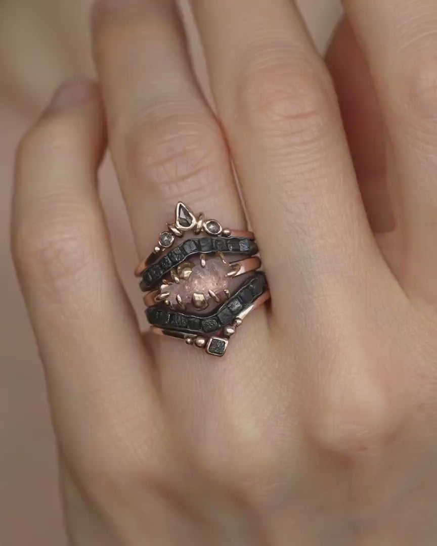 Raw Black Cube Diamond Chevron Ring