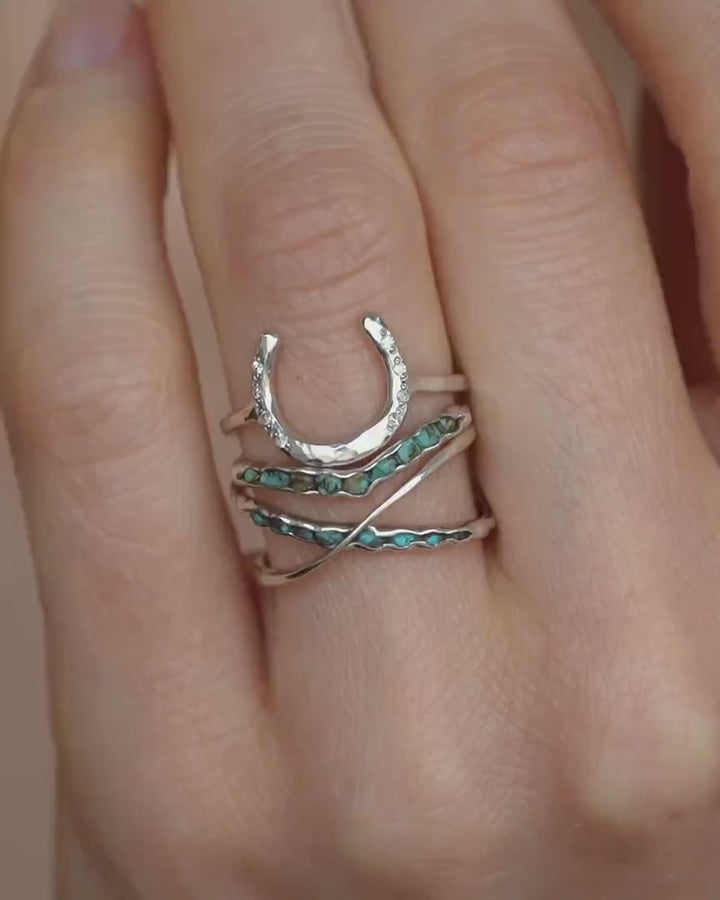 Silver Raw Turquoise X Ring