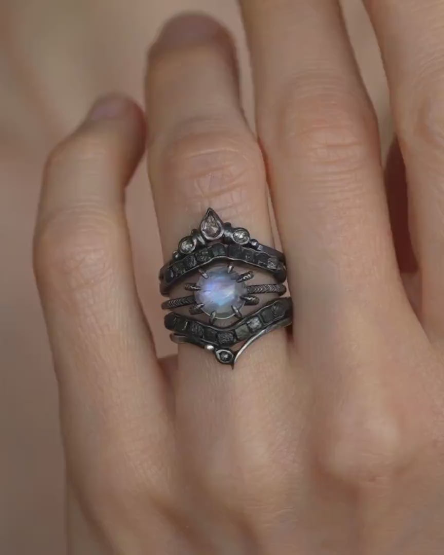 Round Rainbow Moonstone Statement Ring