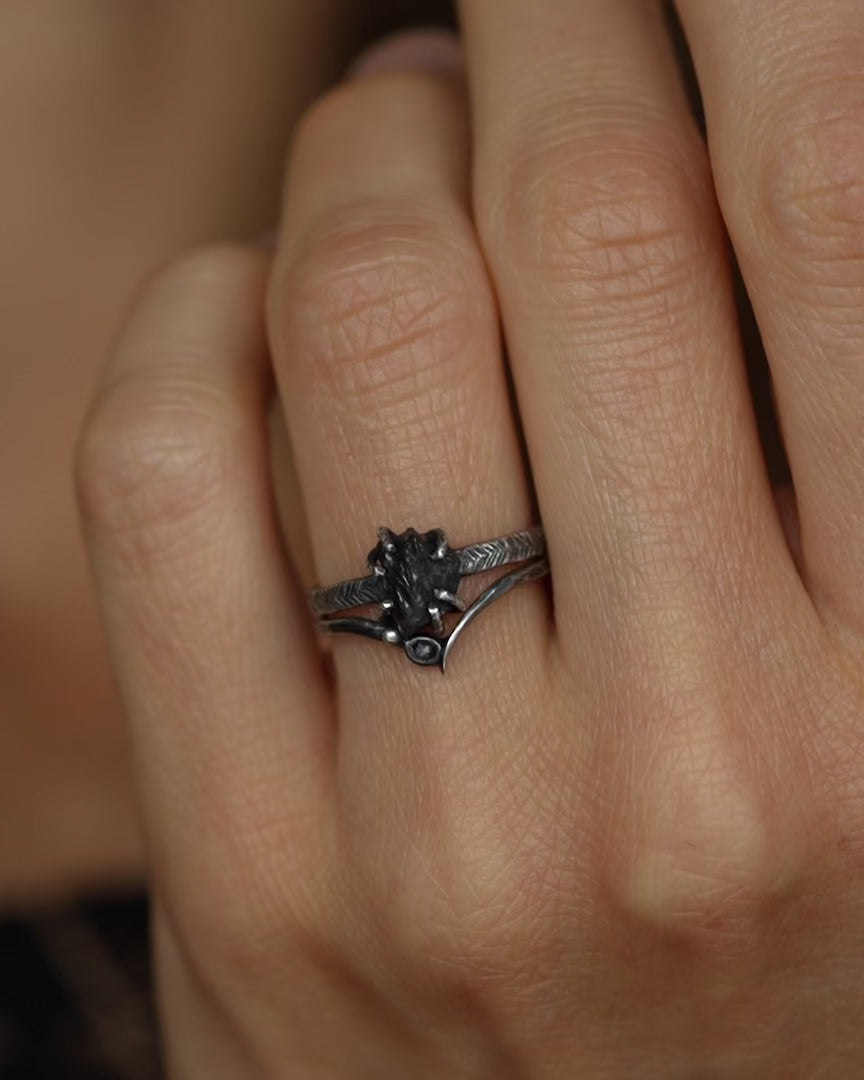 Raw Black Diamond Ring Set