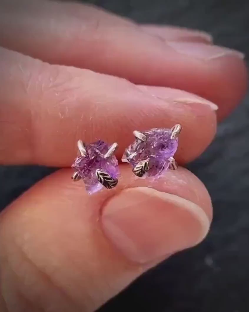 Rose Gold Raw Amethyst Studs