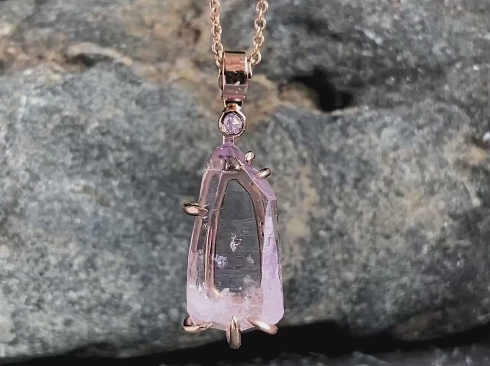 Raw Amethyst and Diamond Necklace Rustic Amethyst Jewellery Natural Stone Necklace Rough Crystal Pendant