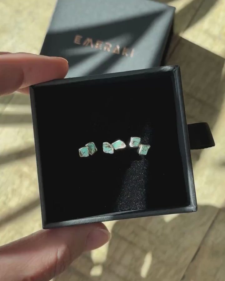 Minimalist Raw Turquoise Gold Studs