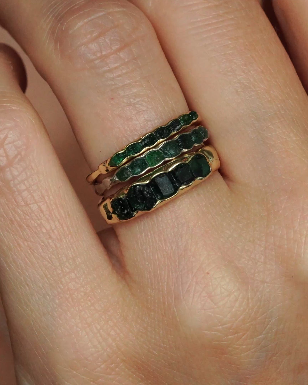 Wide Raw Emerald Band Ring