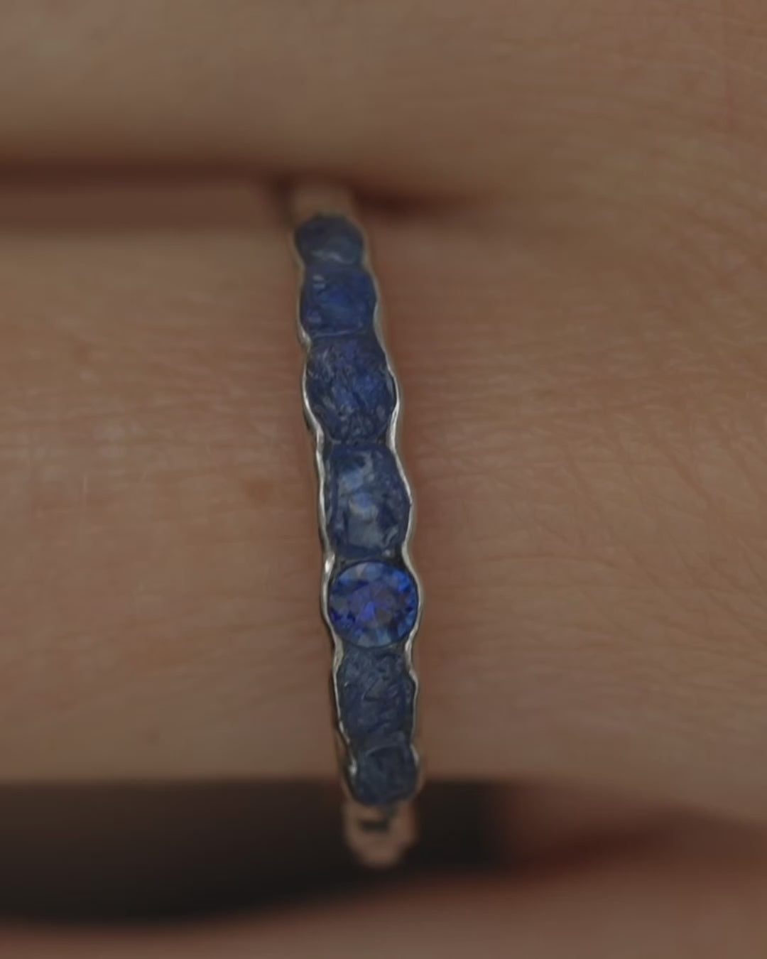 Raw Blue Sapphire and Brilliant Cut Sapphire Ring