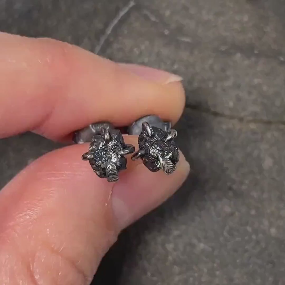 Raw Black Diamond Stud Earrings