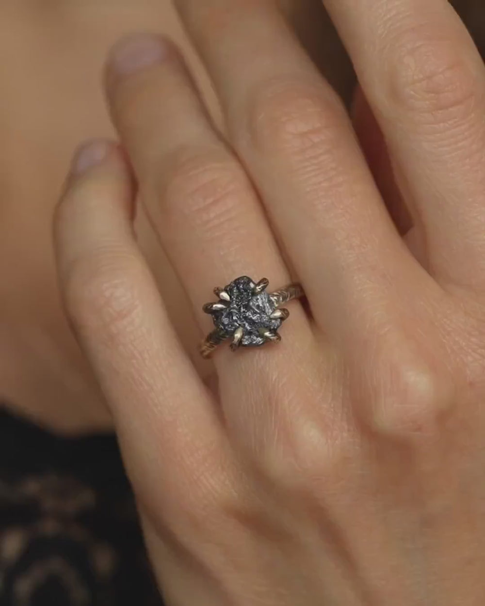 Certified Raw Black Diamond Gold Ring