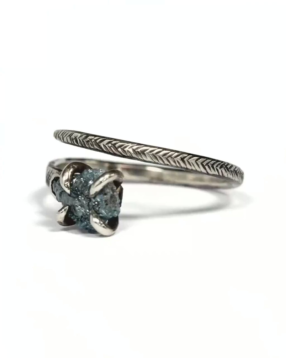 White Gold Raw and Cut Blue Diamond Ring Set