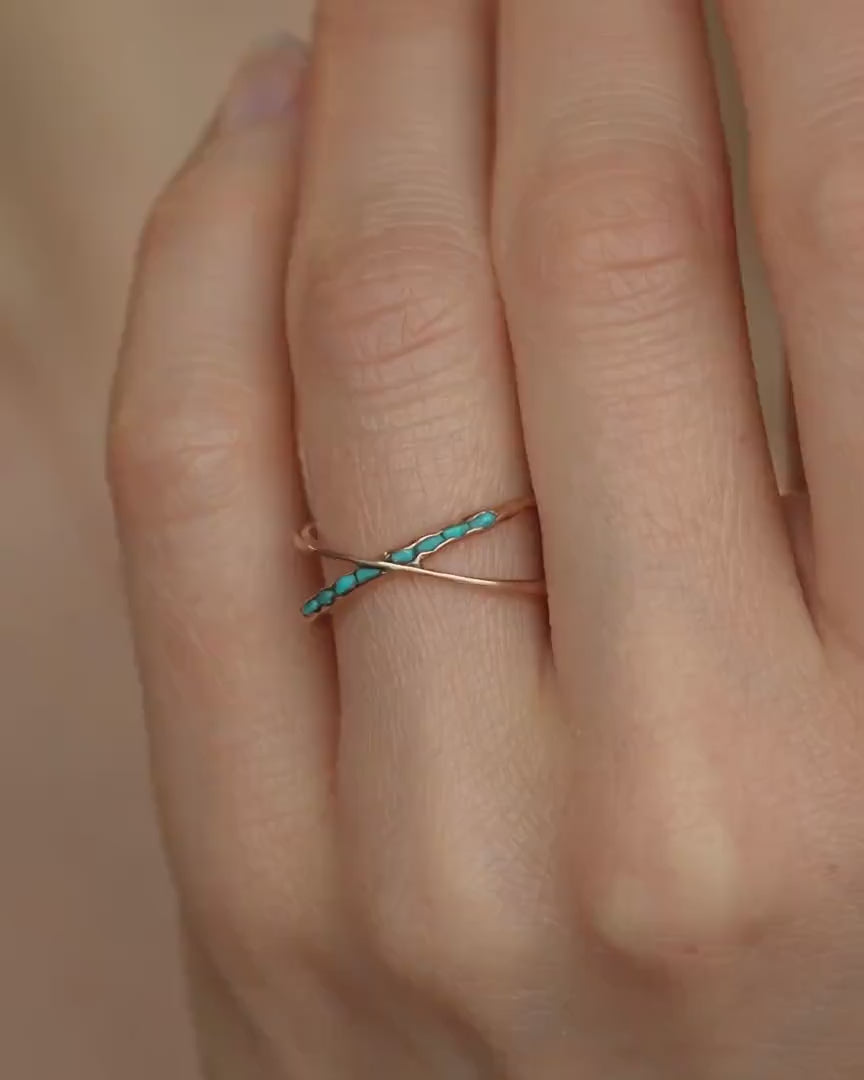 Raw Turquoise Criss Cross Ring