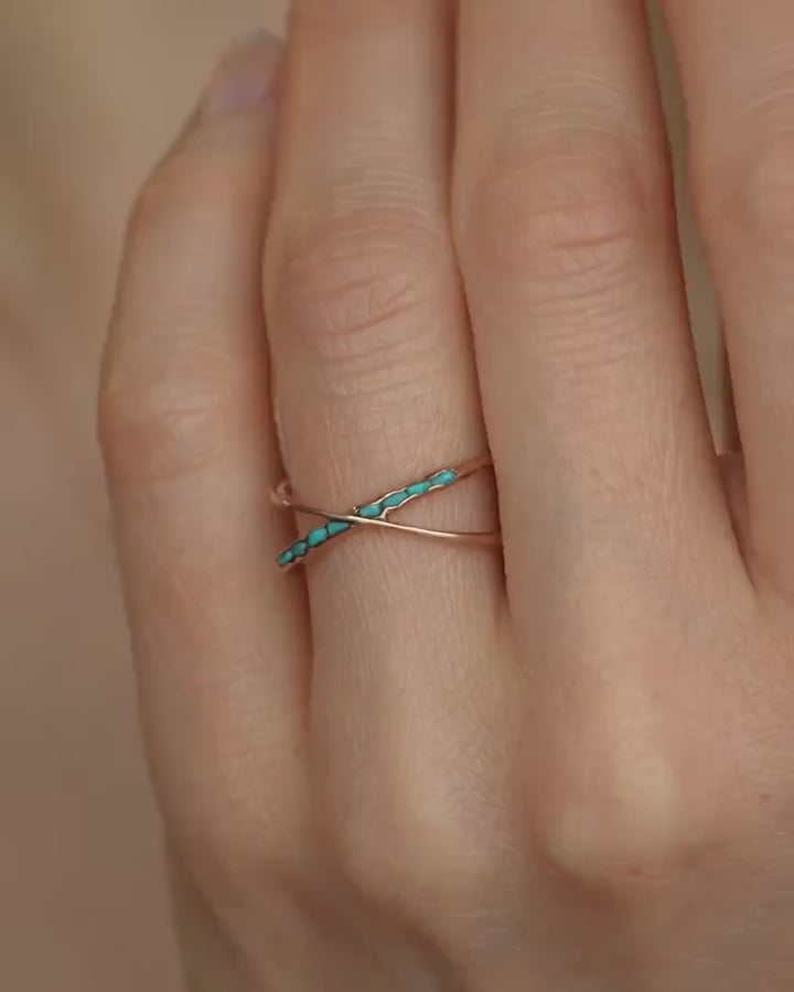 Raw Turquoise Criss Cross Ring
