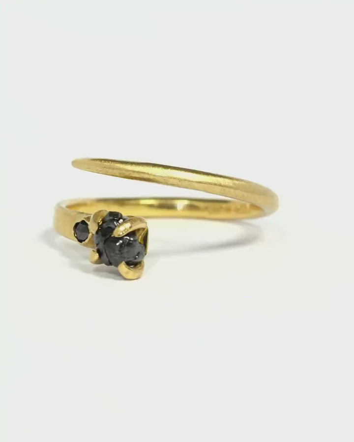 Matte Gold Raw Black Diamond Ring