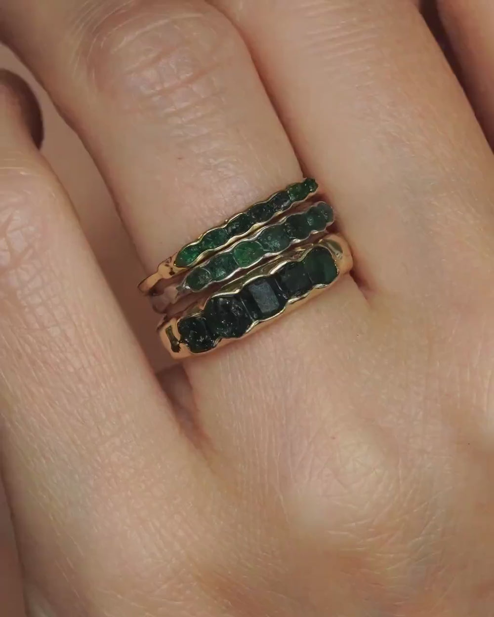 Wide Raw Emerald Band Ring