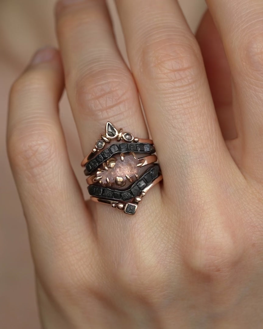 Raw Black Cube Diamond Chevron Ring
