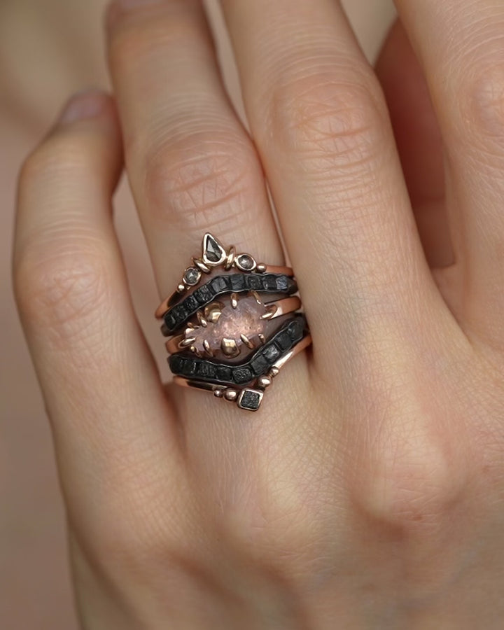 Raw Black Cube Diamond Chevron Ring