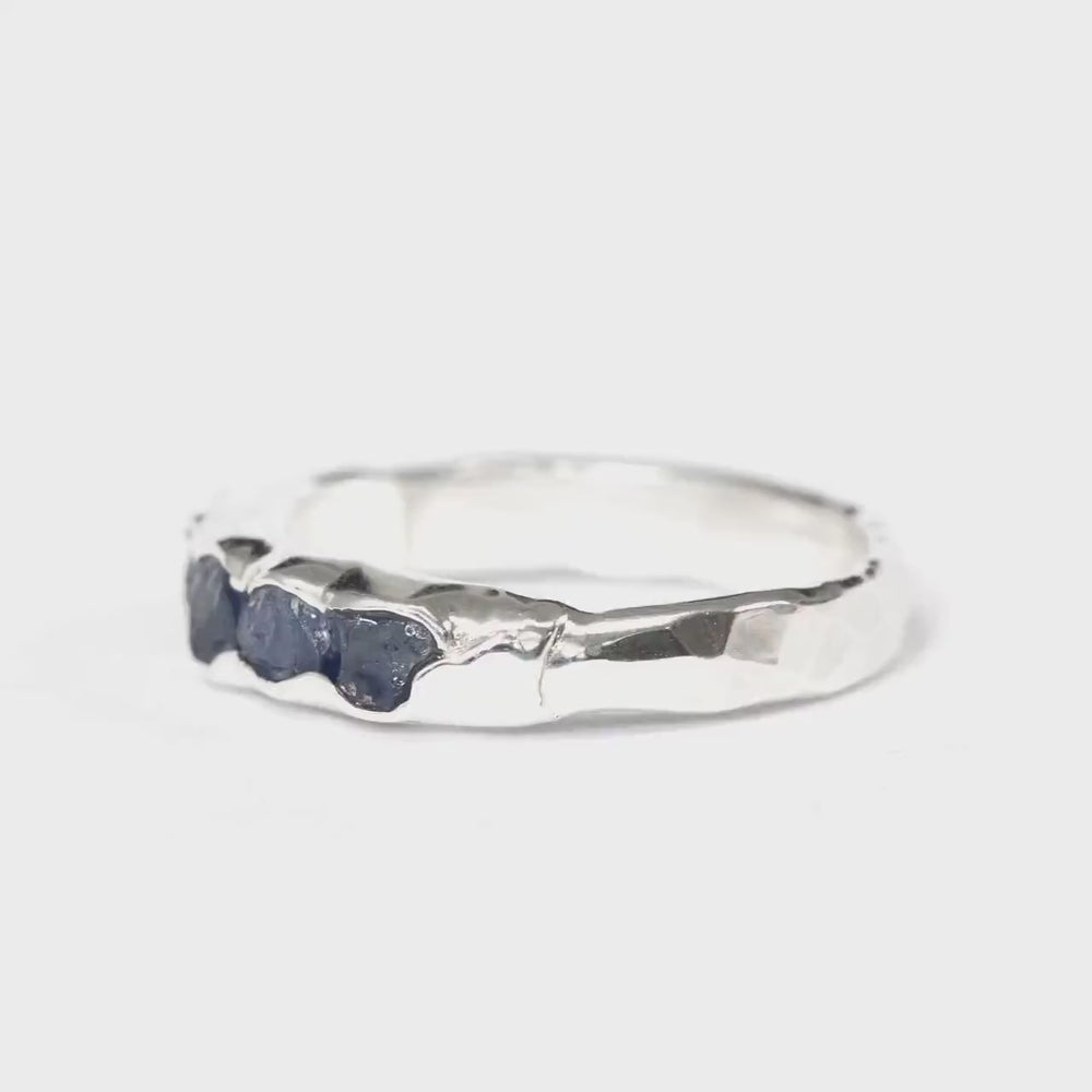 Bulky Raw Blue Sapphire Band Ring