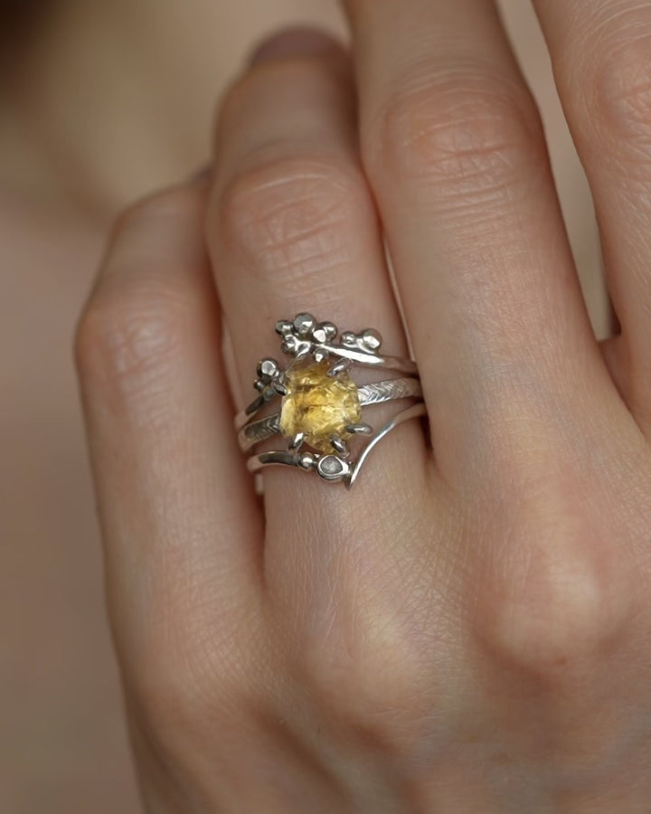 Round White Diamond Chevron Ring