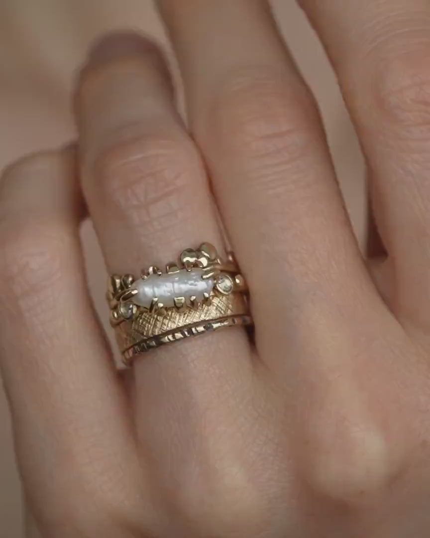 Biwa White Pearl and Diamond Ring