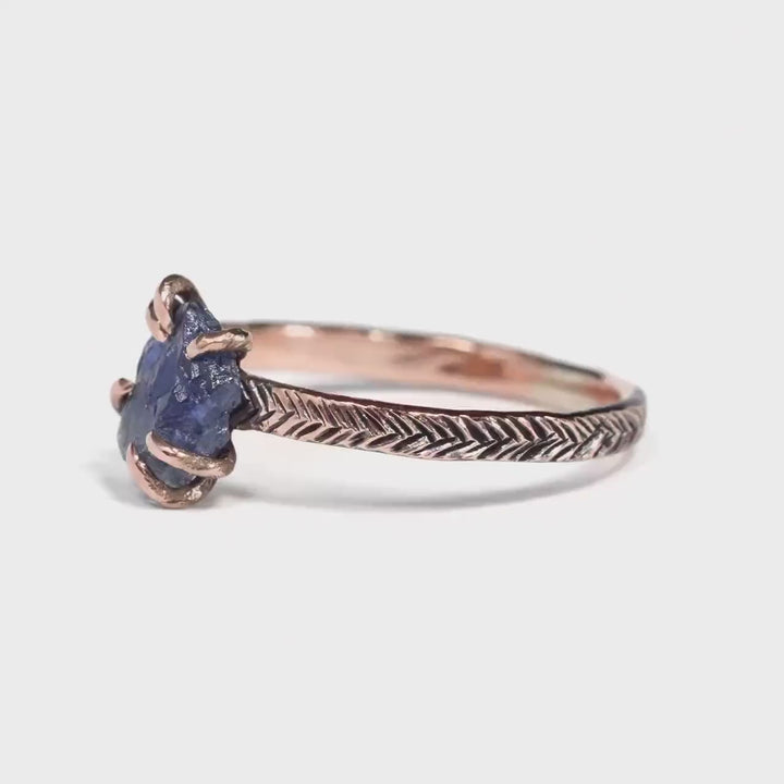 Rose Gold Raw Blue Sapphire Ring