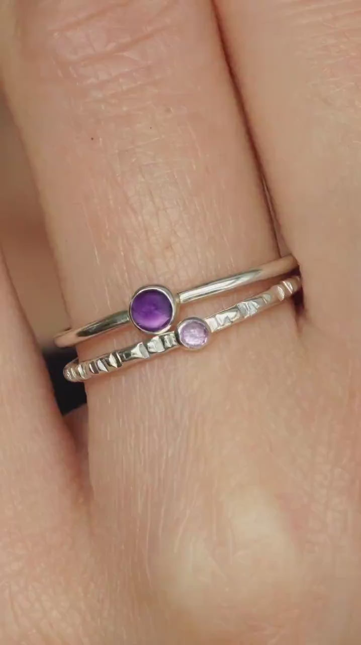 Delicate Round Amethyst Stacking Ring