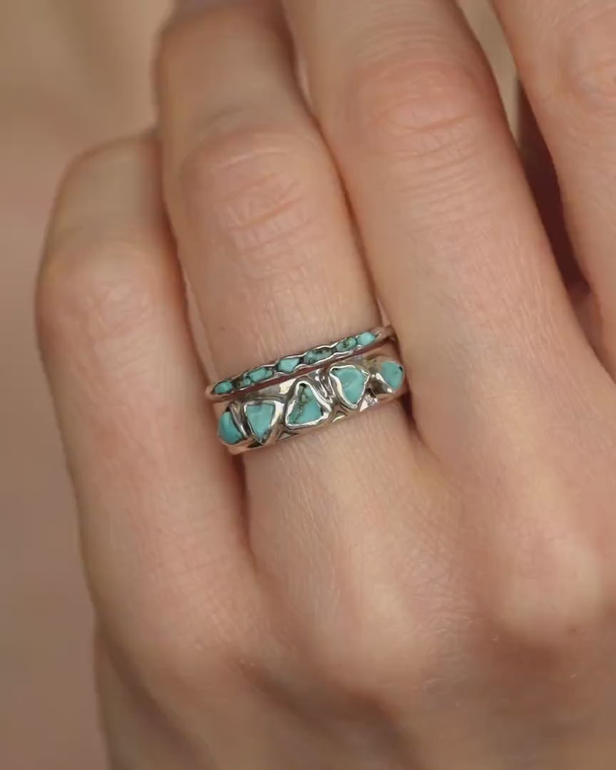 Silver Rustic Turquoise Band Ring