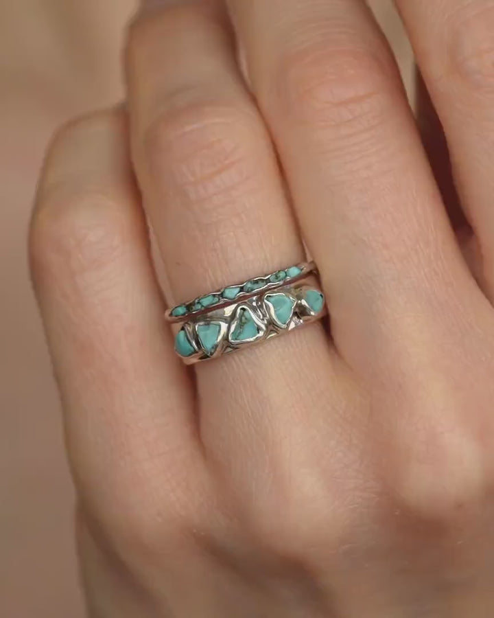 Silver Rustic Turquoise Band Ring