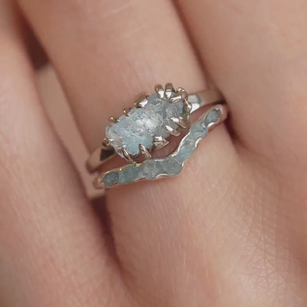 Unique Raw Aquamarine Wave Ring