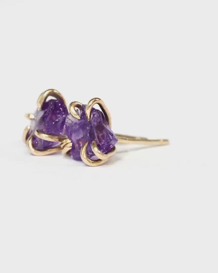 Yellow Gold Raw Amethyst Studs