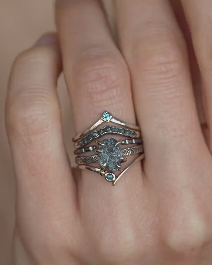 Rustic Raw Blue Diamond Ring