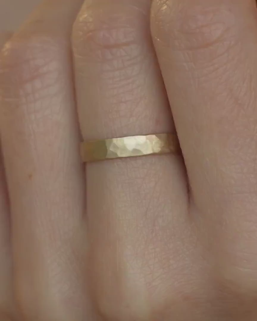 3mm Hammered Gold Band Ring