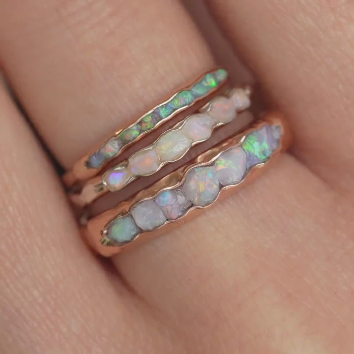 Raw Opal Wedding Ring Set