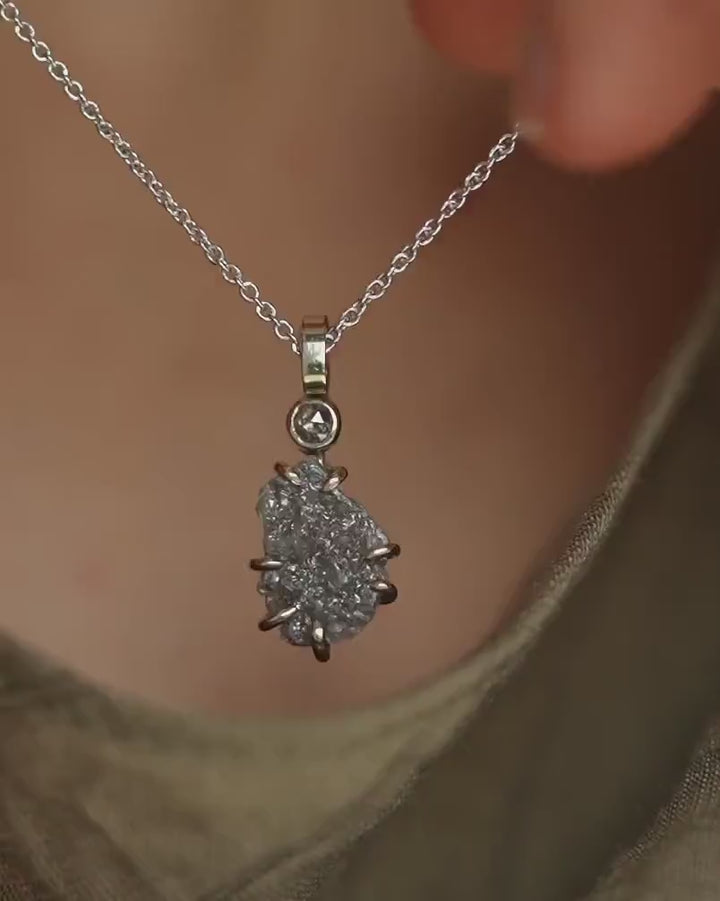 White Gold Uncut Grey Diamond Pendant Necklace