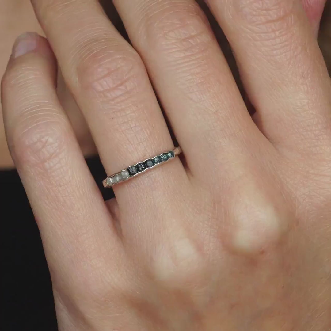 Blue, Black and White Sterling Silver Diamond Band Ring