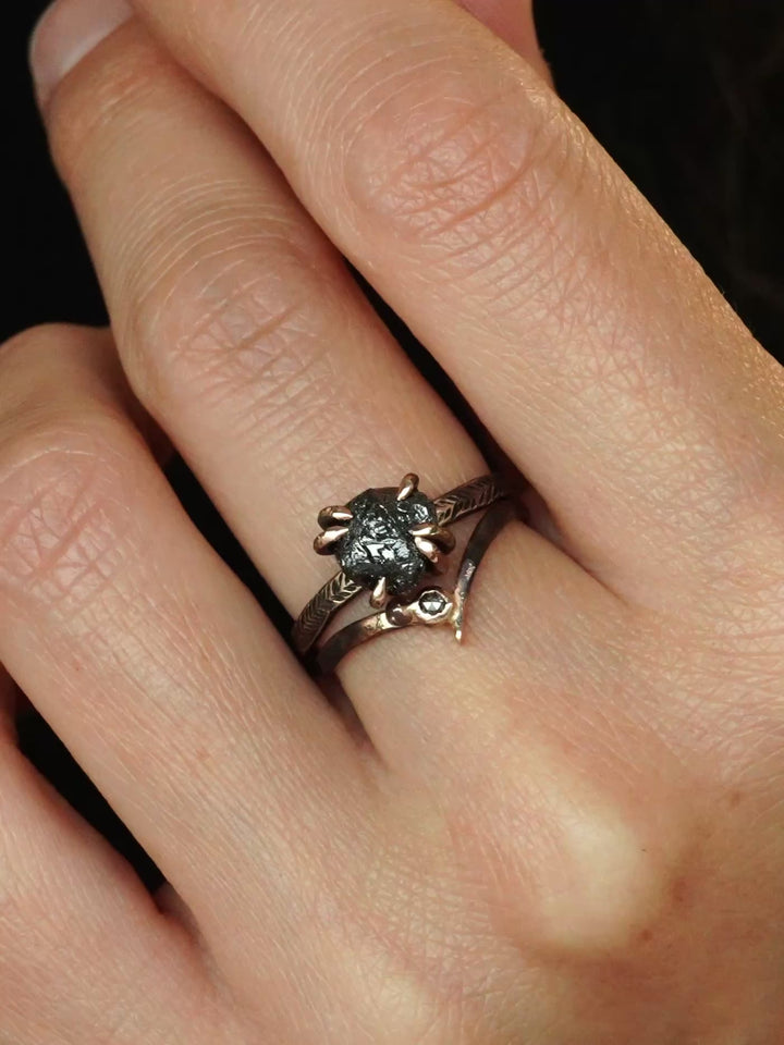 Raw Black Diamond Ring Set