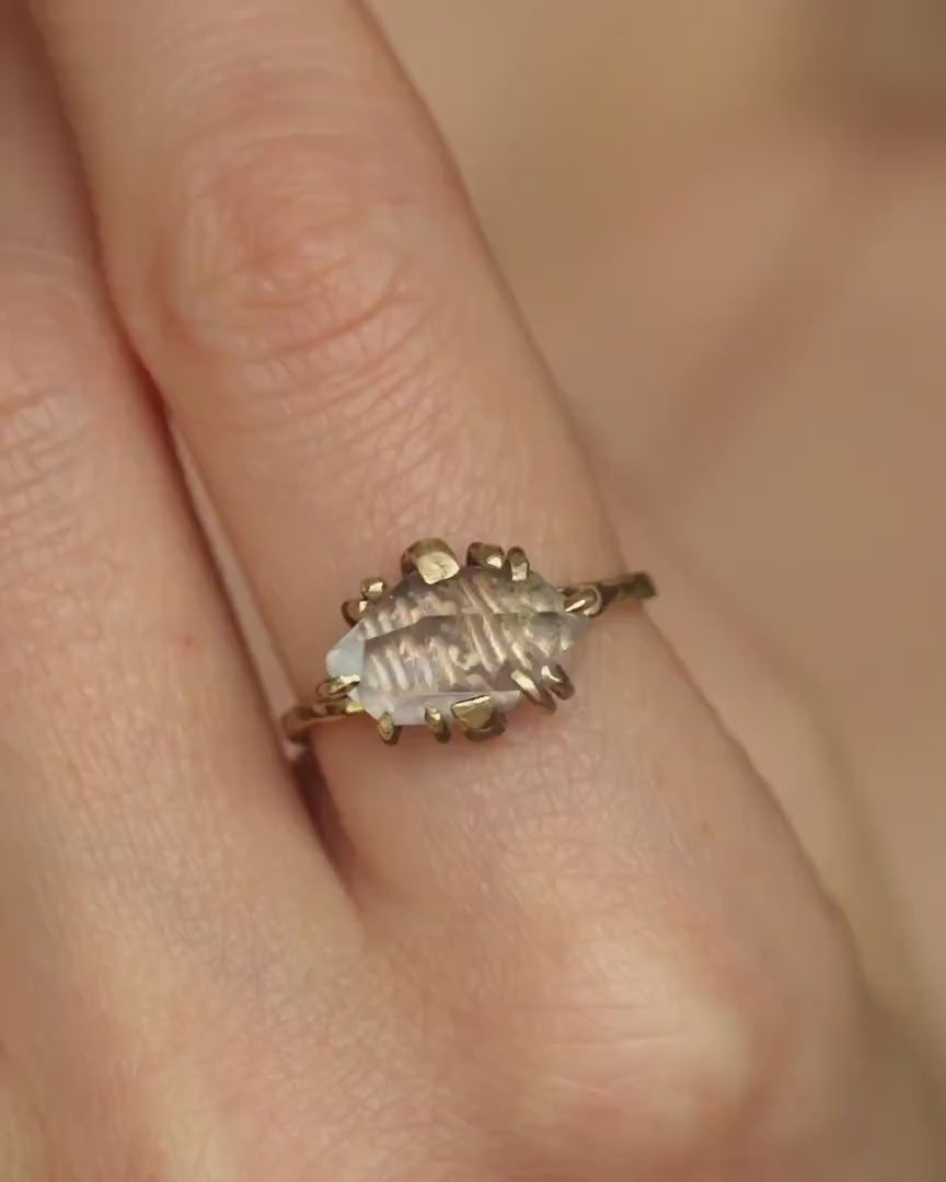 14k Gold Quartz Crystal Ring