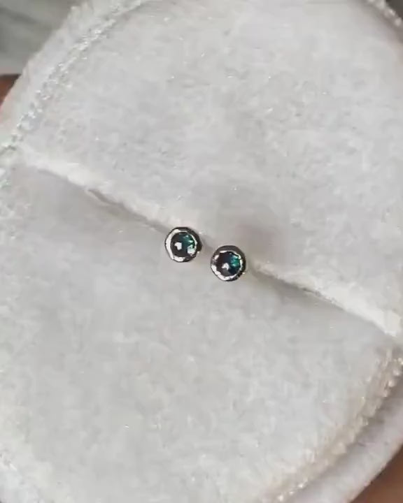 White Gold Round Blue Diamond Studs