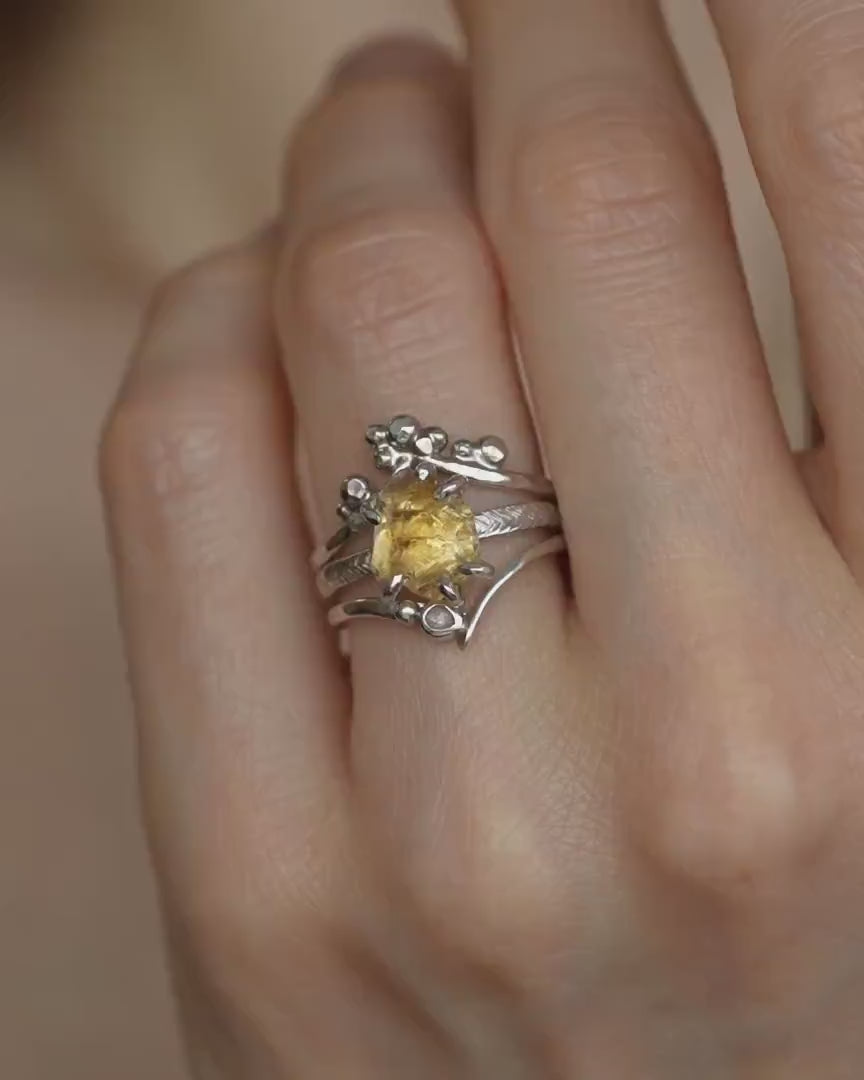 Round White Diamond Chevron Ring