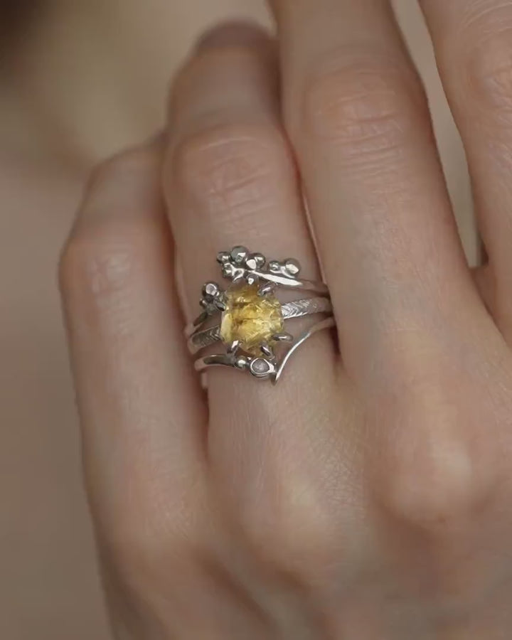 Round White Diamond Chevron Ring