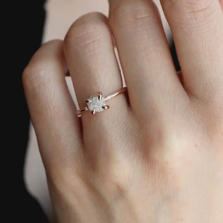 1 Carat Raw White Diamond Engagement Ring