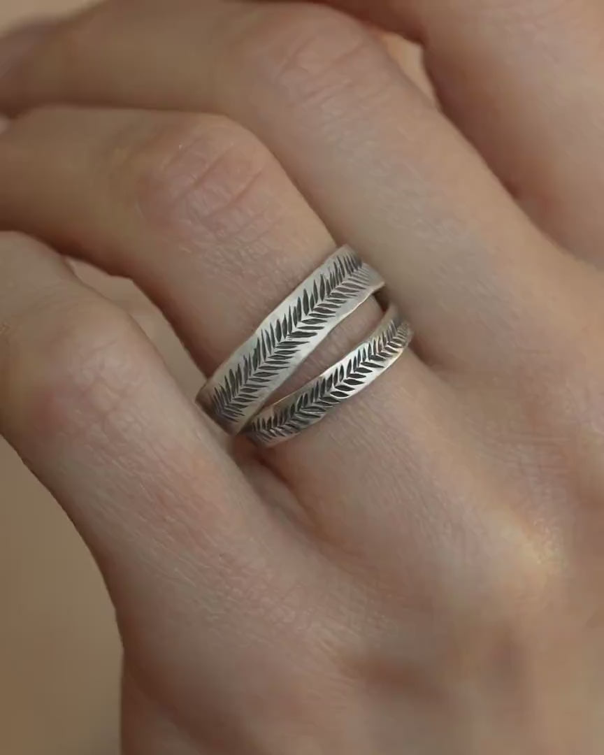 Textured Feather Wedding Band Ring