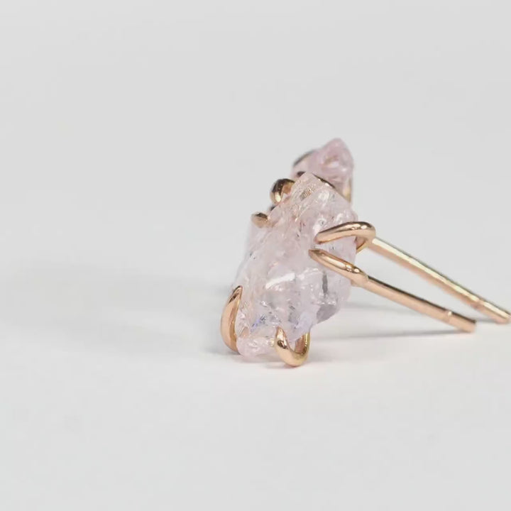 Raw Pink Morganite Stud Earrings