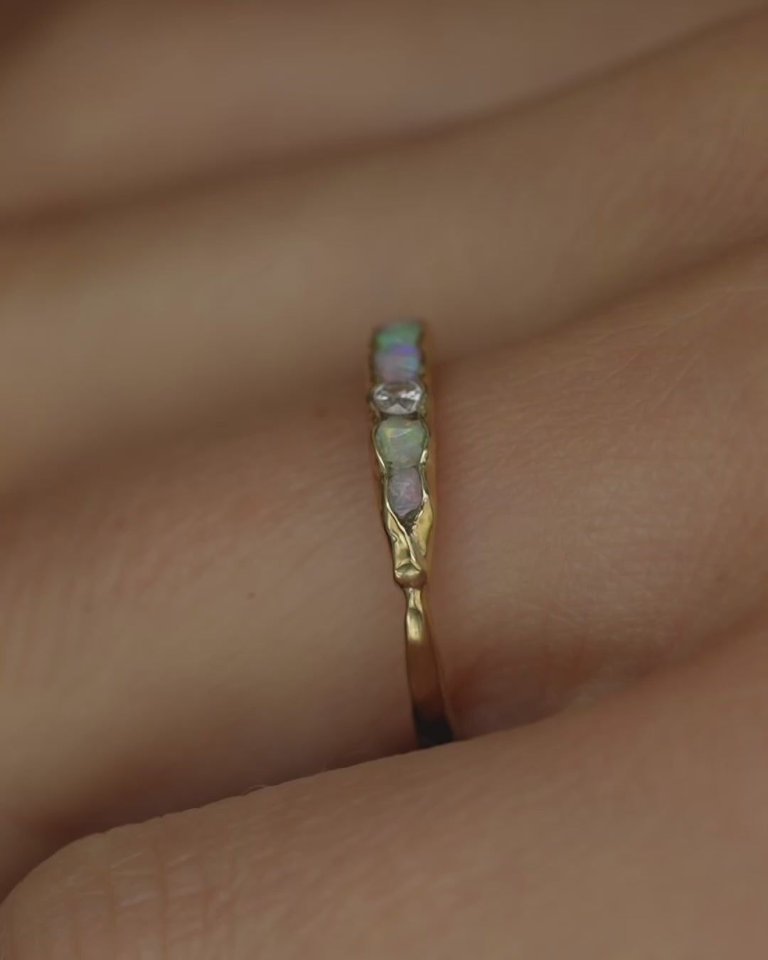 Raw Australian Opal and Brilliant Cut Diamond Ring