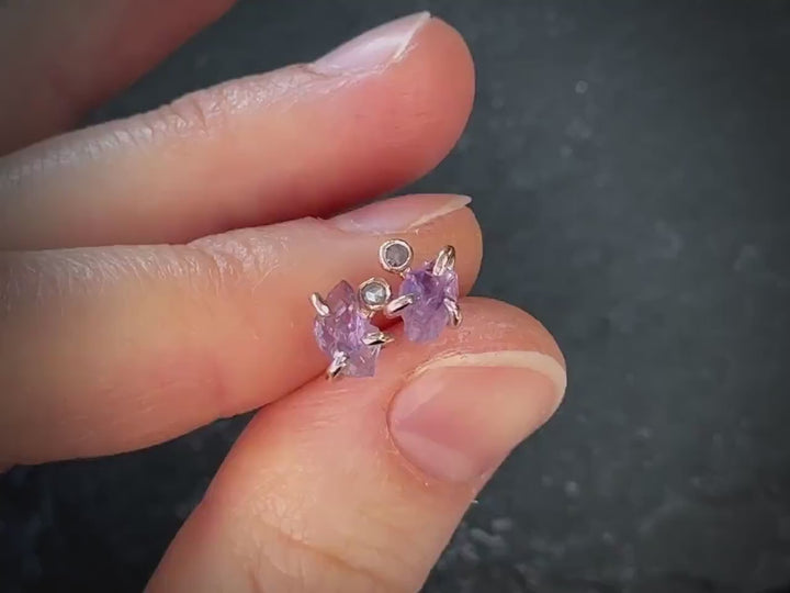 Amethyst and pink Diamond Stud Earrings