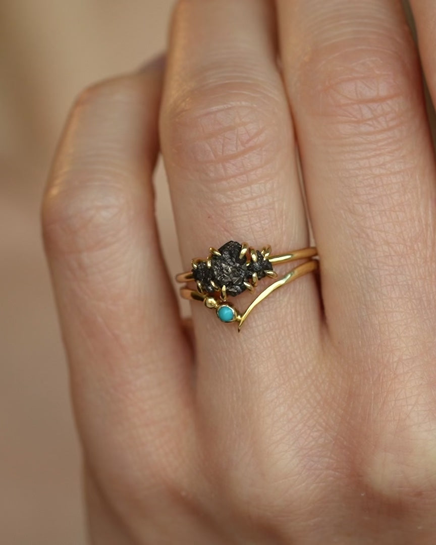 Gold Genuine Turquoise Wave Ring