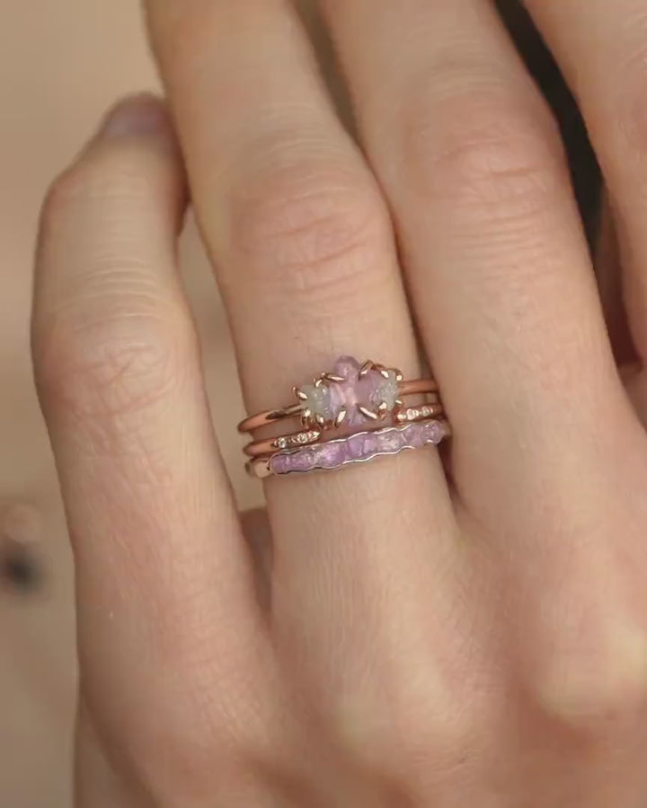 Raw Pink Sapphire And Diamond Ring