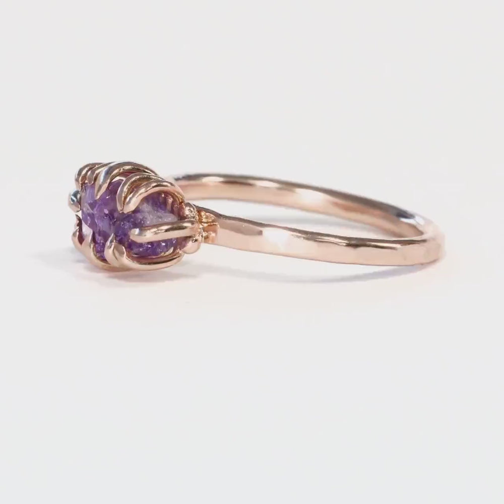 Prong Set Raw Amethyst Chrystal Ring