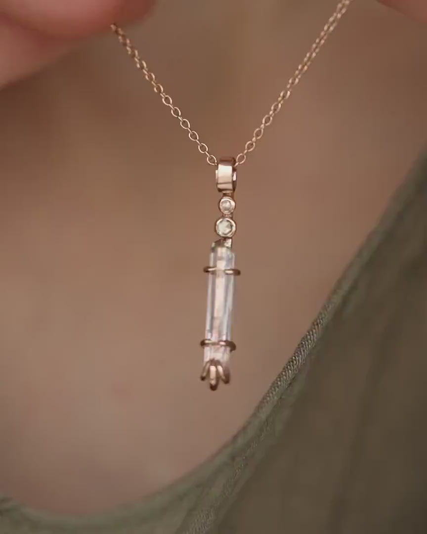 Rose Gold Bi-Colour Pink and Green Tourmaline Crystal Necklace
