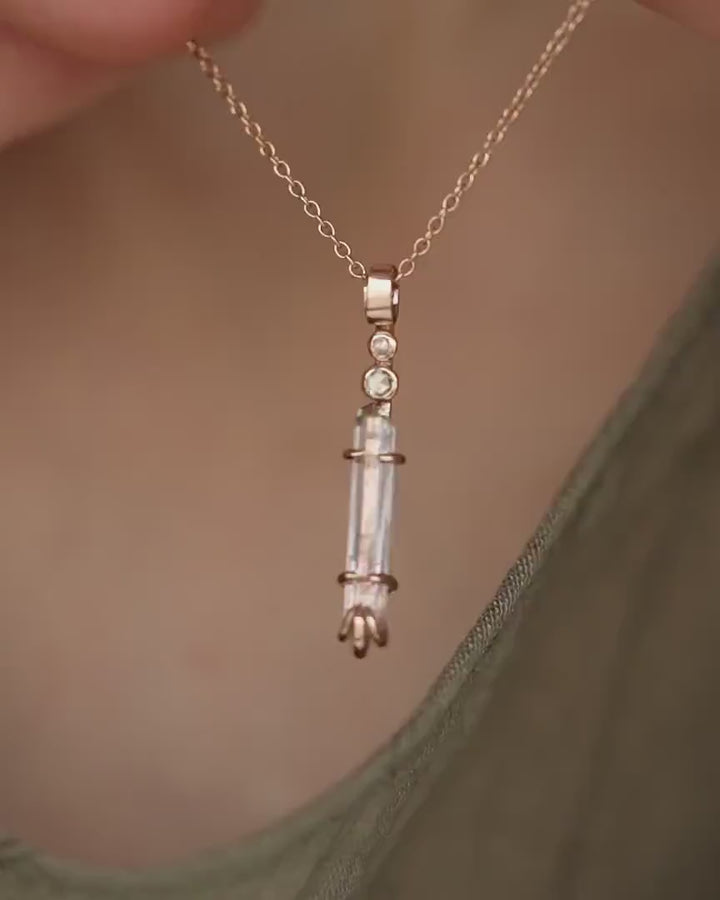 Rose Gold Bi-Colour Pink and Green Tourmaline Crystal Necklace